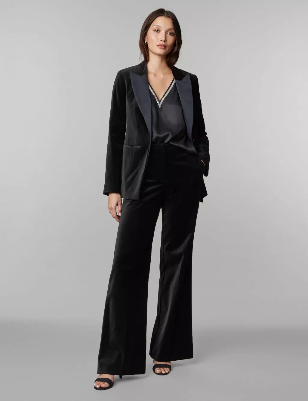 Pockets For Women - Jaeger Womens Velvet Tuxedo Wide Leg Trousers