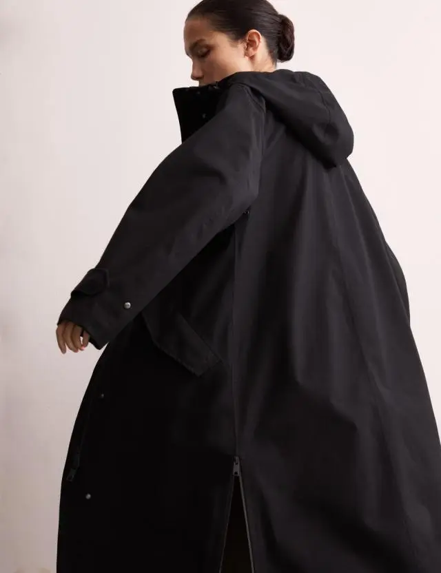 JAEGER Waterproof Twill Hooded Raincoat Black