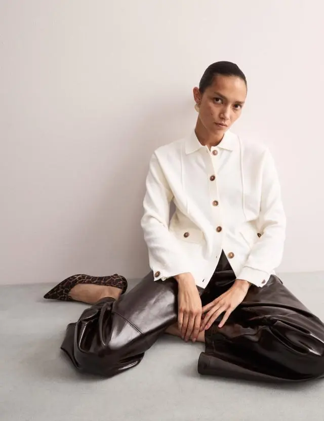 JAEGER Pure Merino Wool Knitted Jacket Ivory