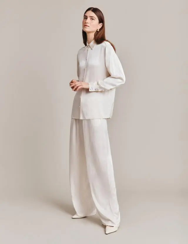 Ghost Women's Satin Drawstring Wide Leg Trousers 