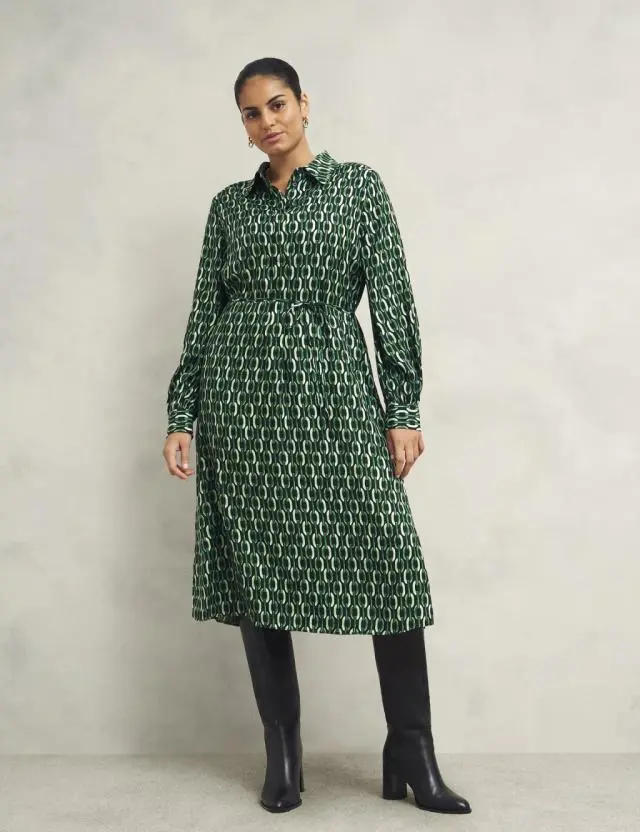 Hobbs Women's Geometric Collared Midi Shirt Dress 