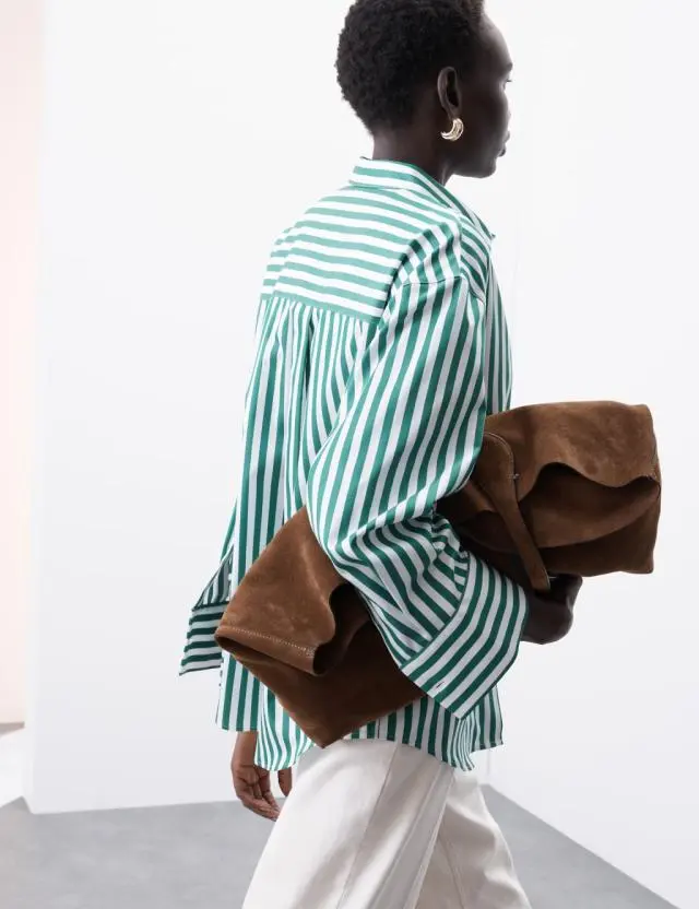 Autograph Women's Pure Cotton Striped Collared Relaxed Shirt 