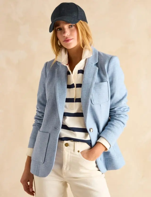 Joules Women's Cotton Rich Herringbone Single Breasted Blazer 