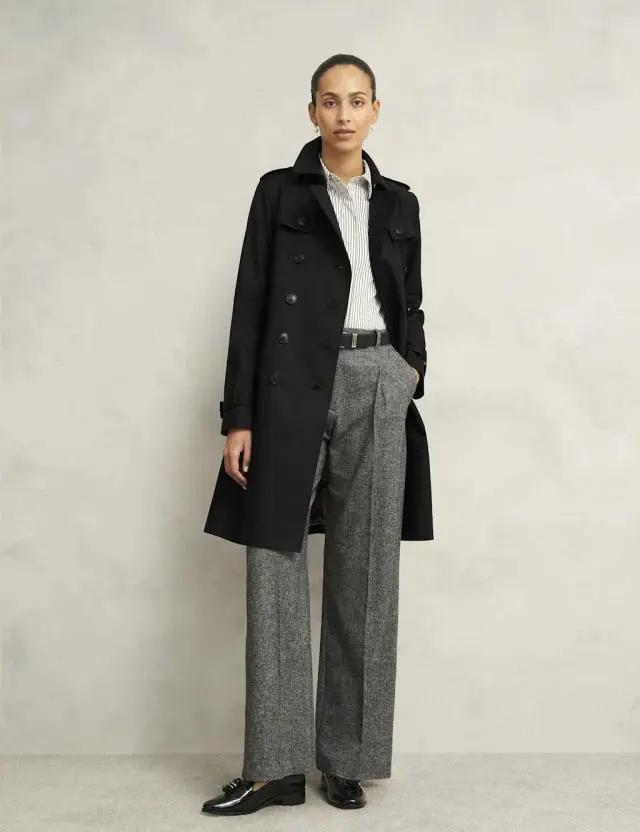 HOBBS Cotton Rich Belted Double Breasted Trench Coat Black