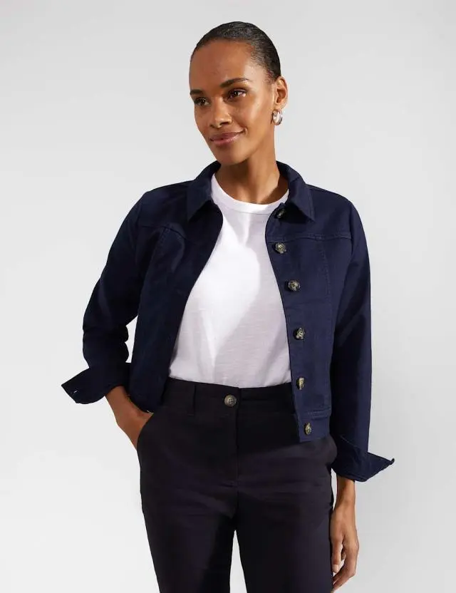 HOBBS Cotton Rich Denim Cropped Jacket Navy