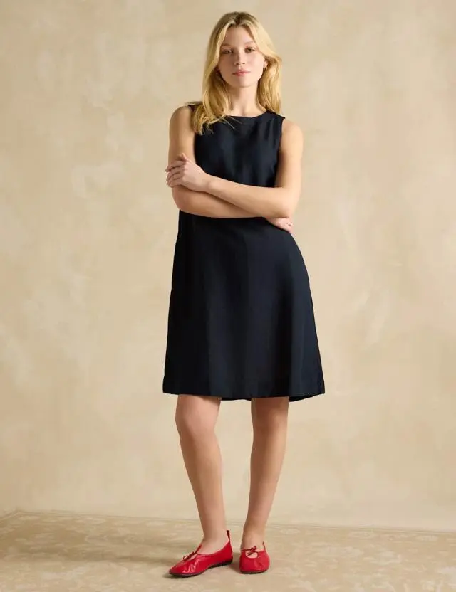 Joules Women's Linen Blend Round Neck Shift Dress