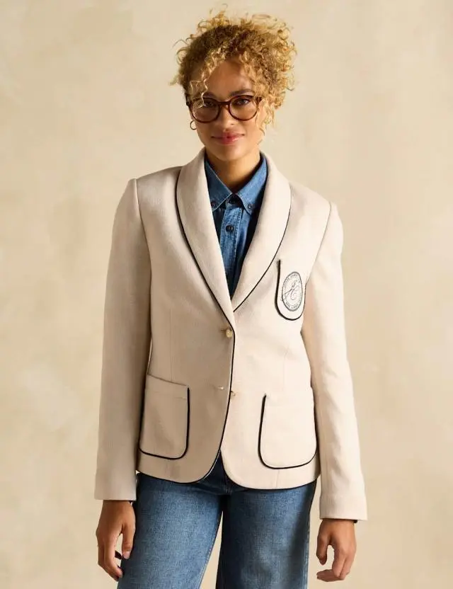 Joules Women's Cotton Rich Herringbone Shawl Collar Blazer