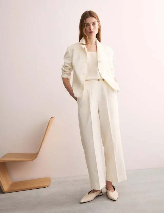 Jaeger Women's Cotton Blend Wide Leg Trousers