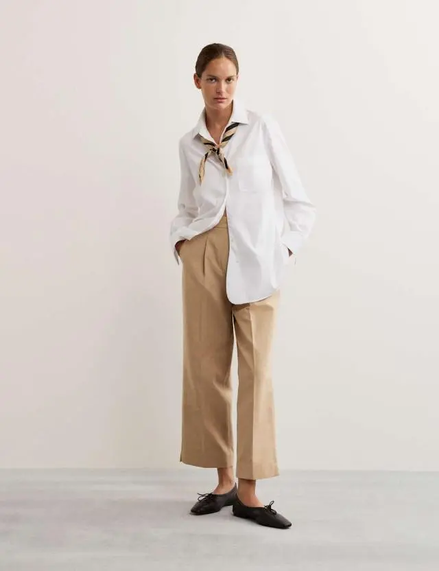 Jaeger Women's Cotton Blend Wide Leg Trousers 