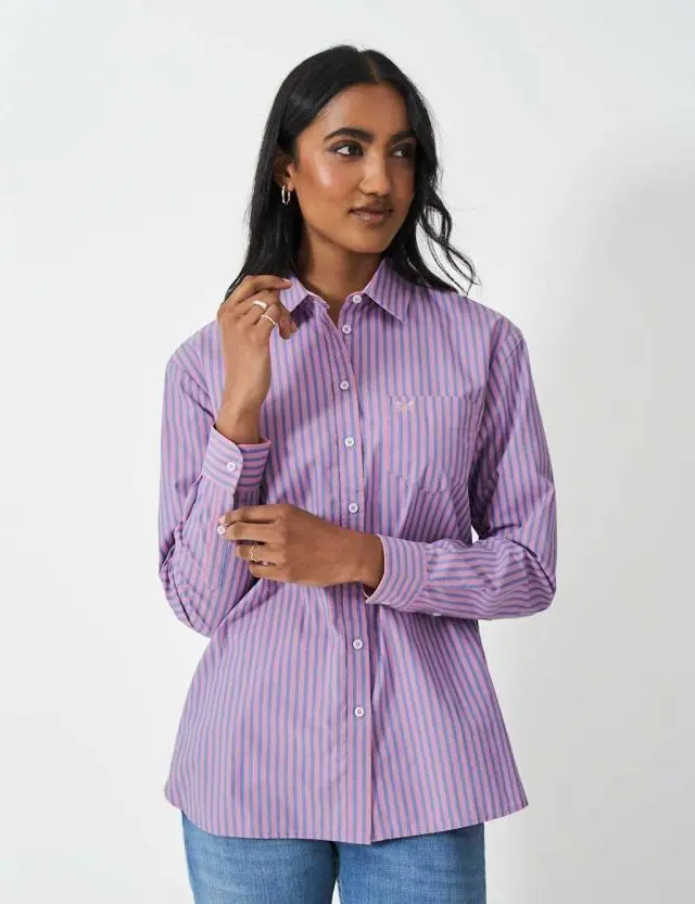 Crew Clothing Women's Pure Cotton Striped Collared Relaxed Shirt