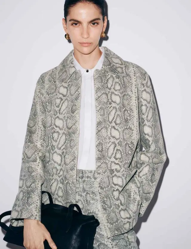Autograph Women's Leather Snakeskin Print Jacket