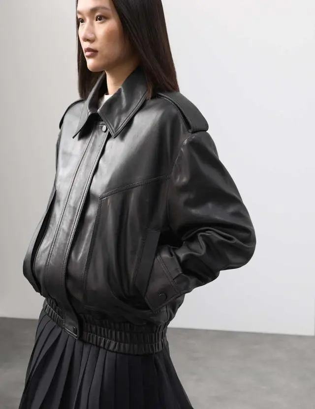 Autograph Women's Leather Relaxed Harrington Jacket