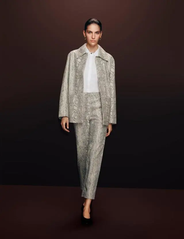 Autograph Women's Leather Snakeskin Print Straight Leg Trousers