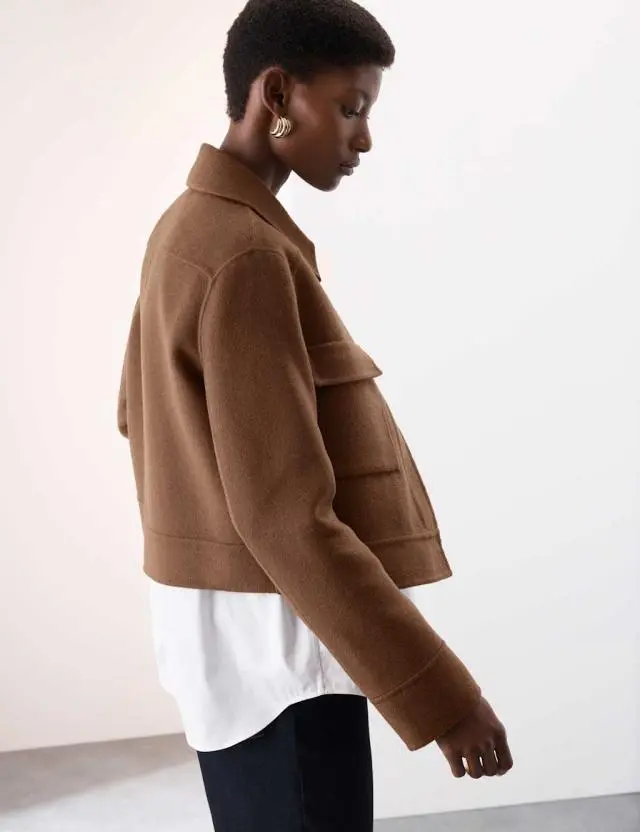 Autograph Women's Wool Blend Collared Cropped Utility Jacket