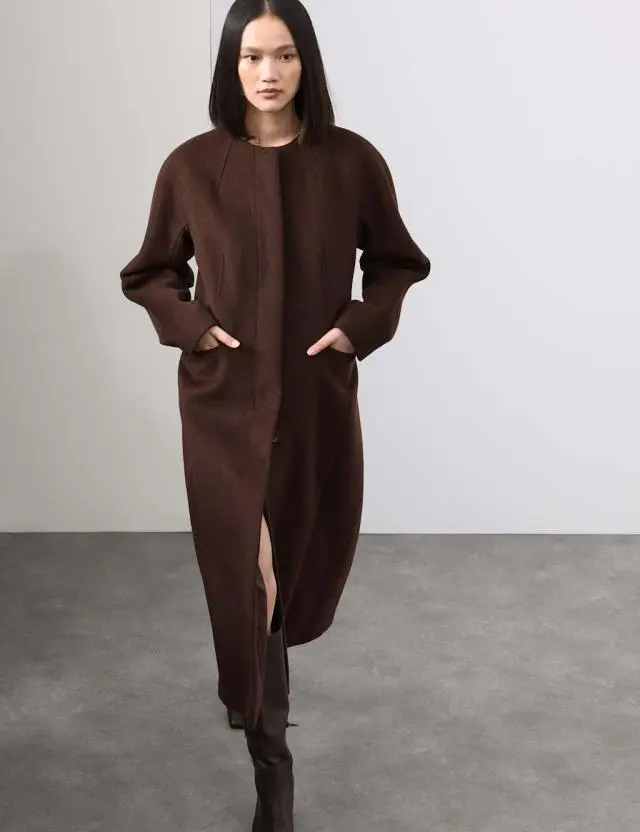 Autograph Women's Wool Blend Collarless Longline Coat