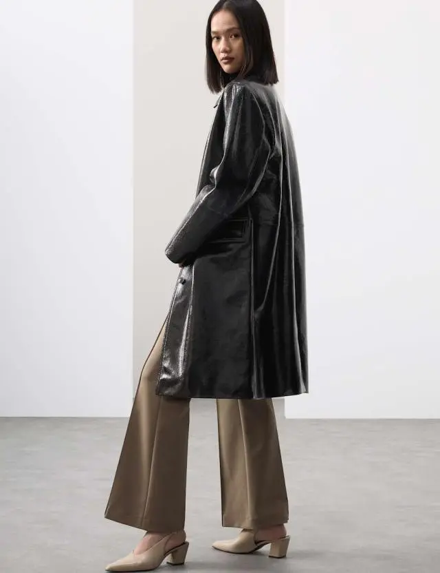 Autograph Women's Leather Patent Crackle Longline Car Coat
