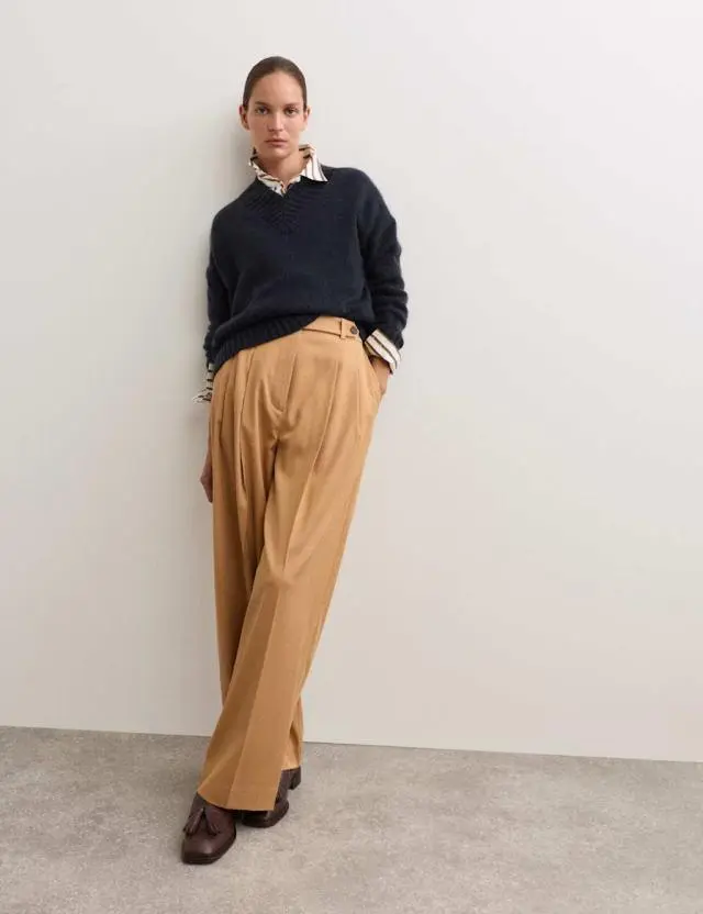 Jaeger Women's Twill Pleat Front Straight Leg Trousers