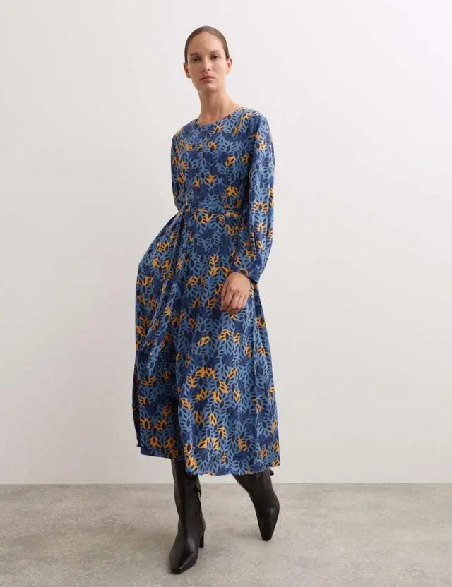 Jaeger Women's Pure Silk Leaf Print Midi Skater Dress