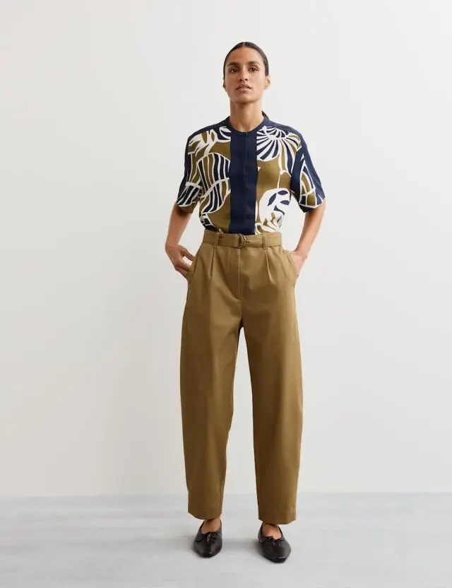 Jaeger Women's Cotton Rich Barrel Leg Trousers with Linen