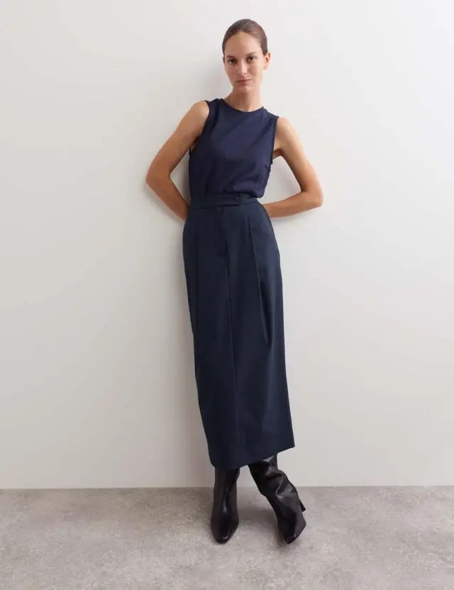 Jaeger Women's Pleated Midaxi Tailored Skirt with Wool