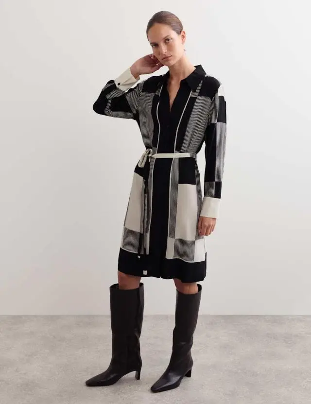 Jaeger Women's Printed Belted Knee Length Shirt Dress