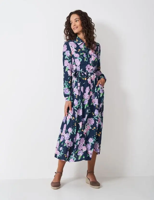 Crew Clothing Women's Floral Belted Midi Shirt Dress