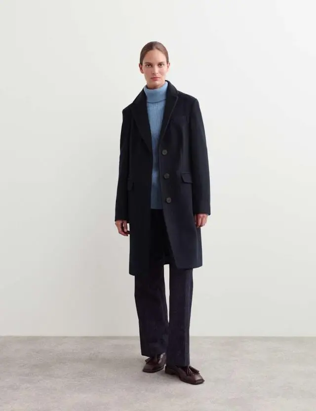 JAEGER Pure Wool Single Breasted Boyfriend Coat Navy