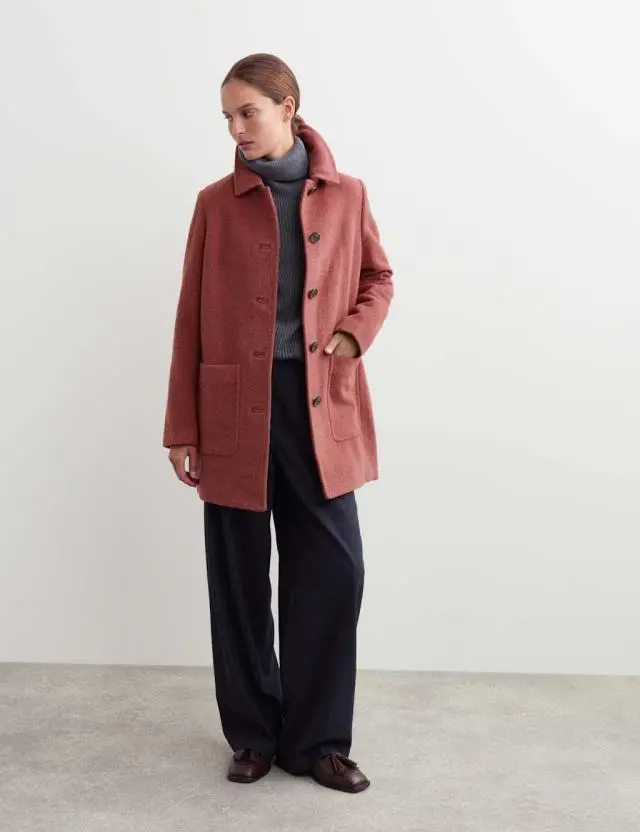 Jaeger Women's Pure Wool Single Breasted Short Car Coat