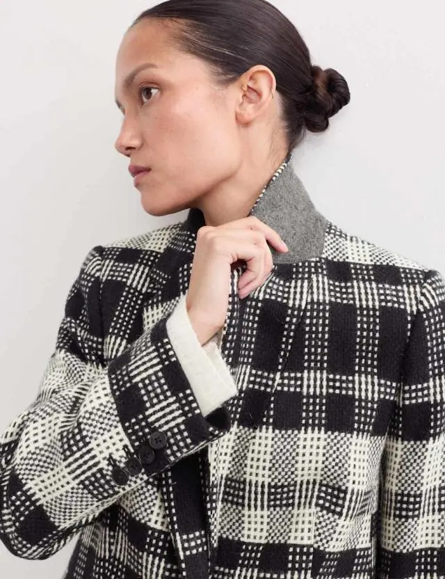 Jaeger Women's Pure British Wool Checked Longline Blazer 