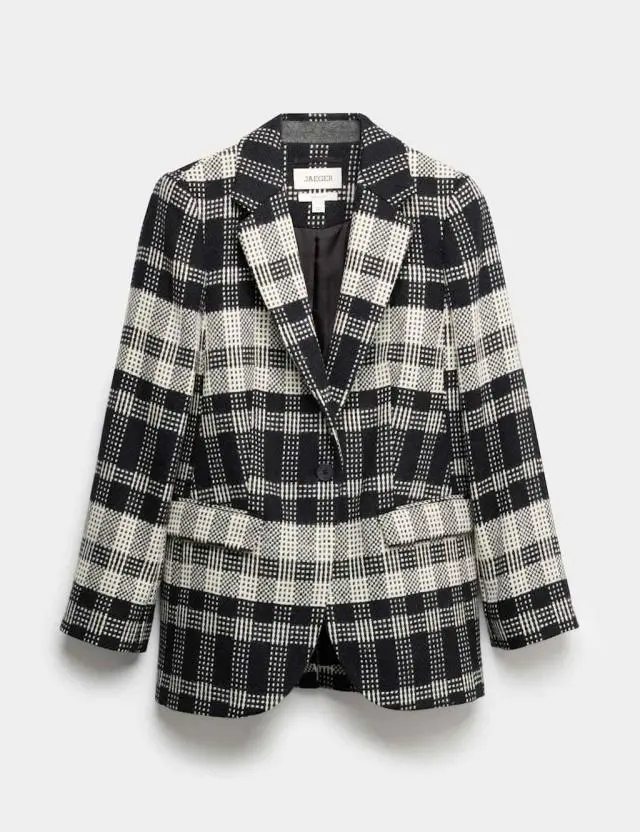 Jaeger Women's Pure Wool Checked Longline Blazer