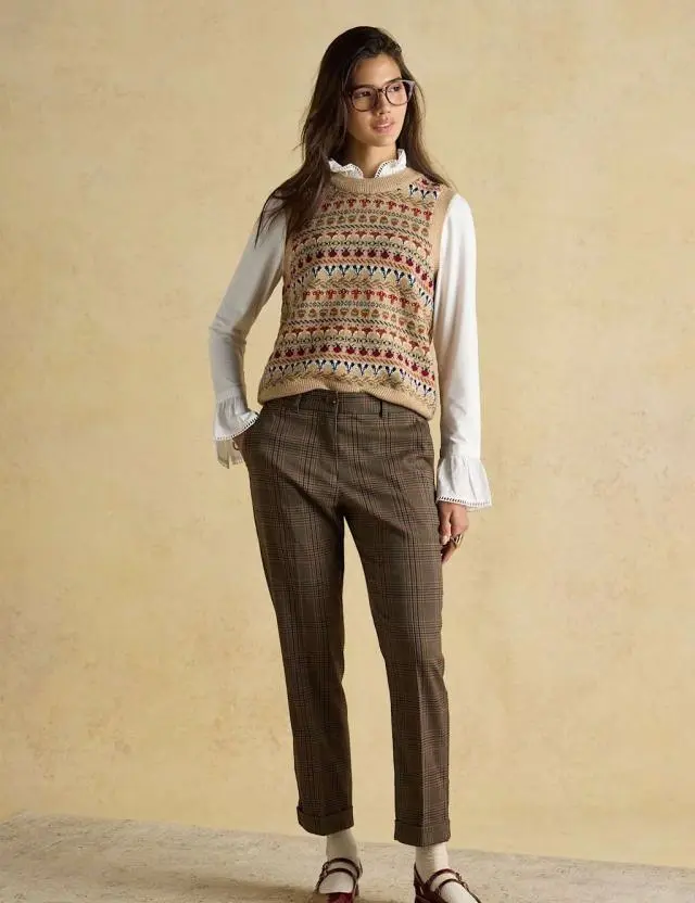 Joules Women's Tweed Checked Straight Leg Trousers