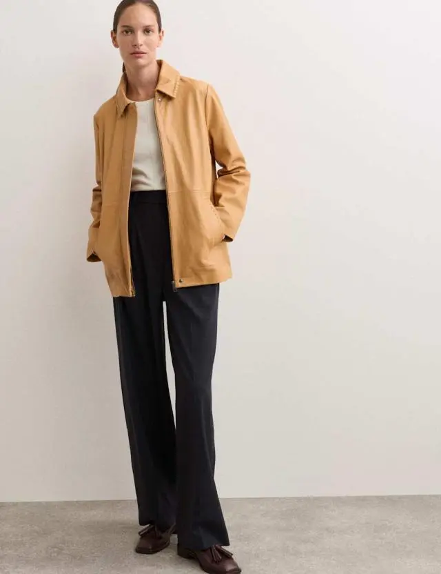 Jaeger Women's Leather Stitch Detail Collared Jacket