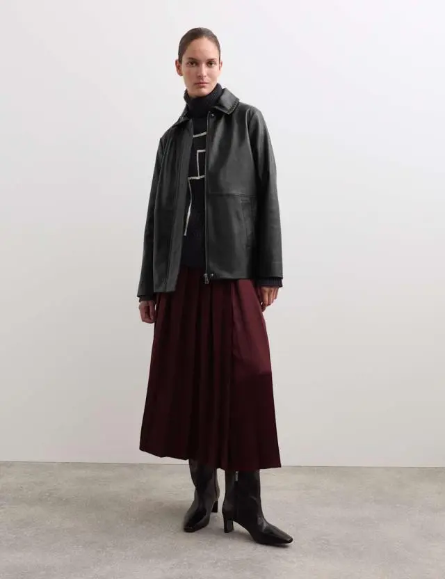 Jaeger Women's Leather Stitch Detail Collared Jacket 