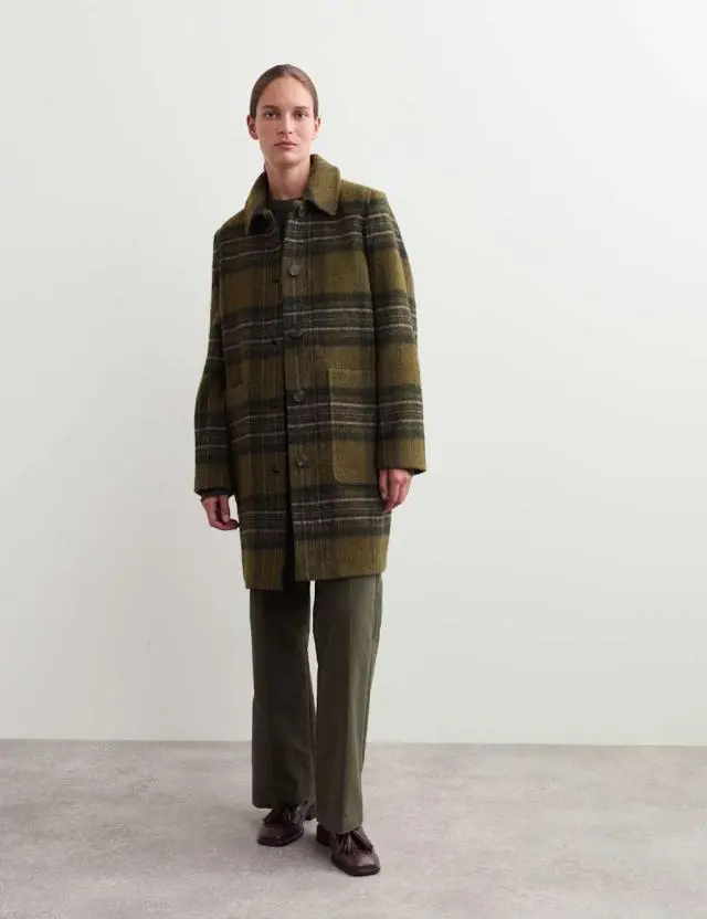 Jaeger Women's Pure British Wool Checked Car Coat