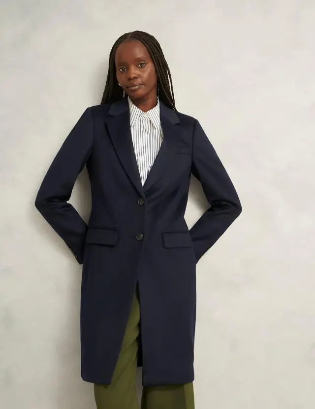 HOBBS Pure Wool Single Breasted Trench Coat Navy