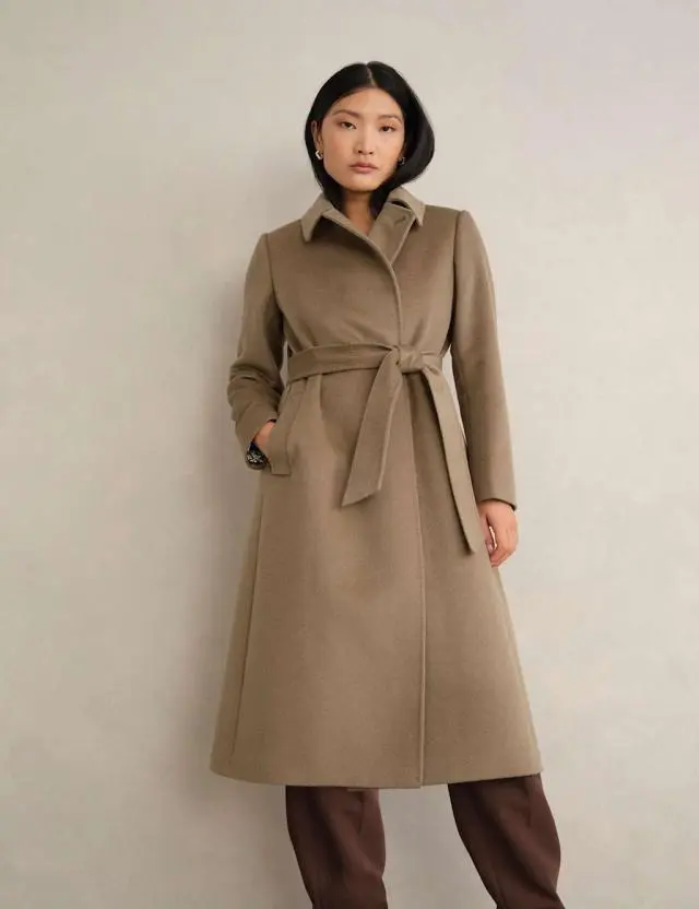 HOBBS Pure Wool Double Breasted Trench Coat Beige