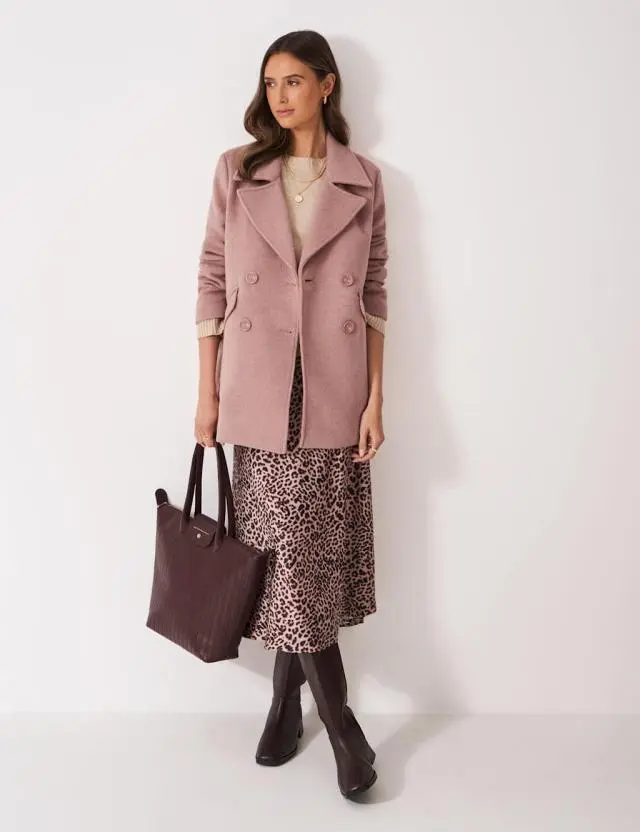 Crew Clothing Women's Wool Blend Double Breasted Peacoat