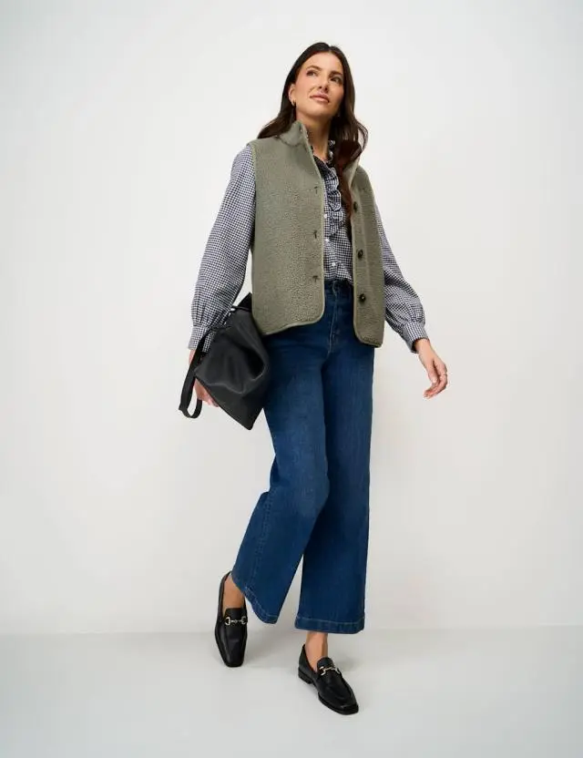 Crew Clothing Borg High Neck Gilet Khaki