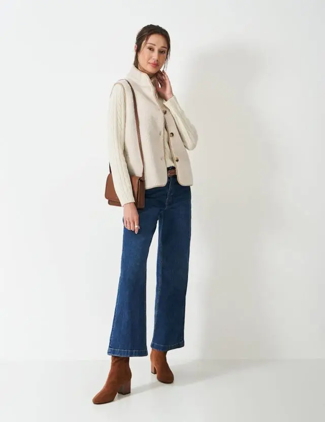 Crew Clothing Borg High Neck Gilet Natural