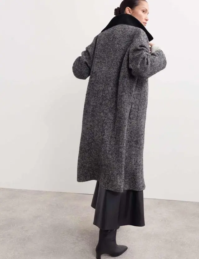 Jaeger Women's Wool Blend Herringbone Cocoon Longline Coat