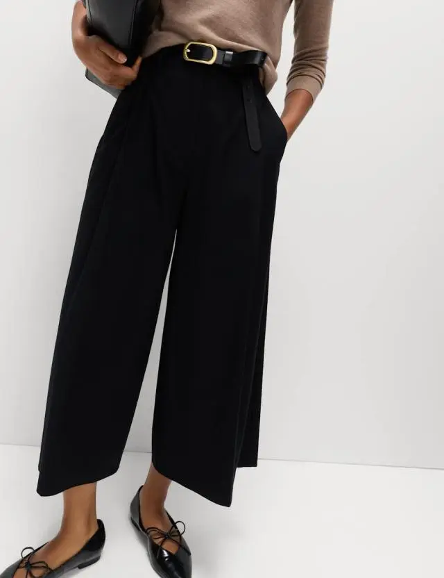 M&S Woven Pleated Wide Leg Culottes Black