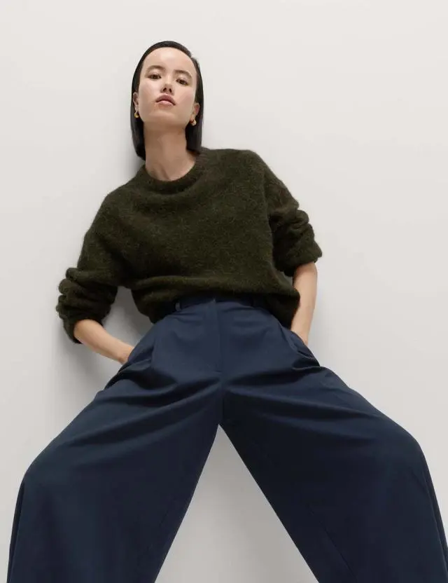 M&S Woven Pleated Wide Leg Culottes Dark Navy
