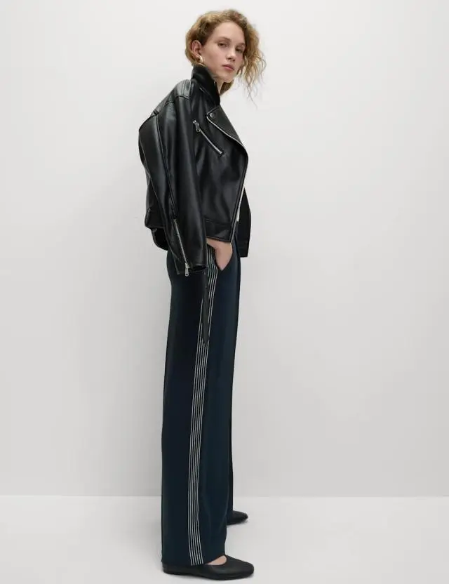 M&S Women's Woven Side Stripe Wide Leg Trousers