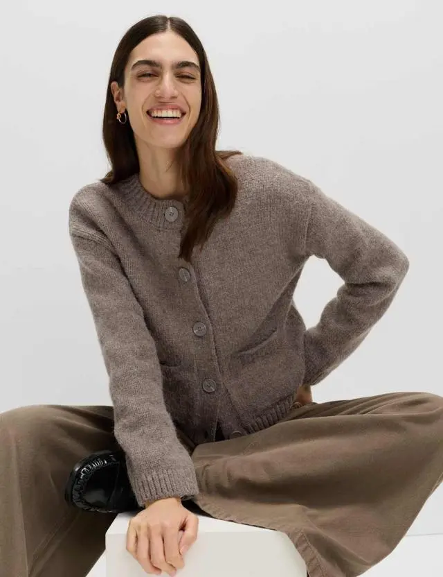 M&S Women's Crew Neck Pocket Detail Cardigan