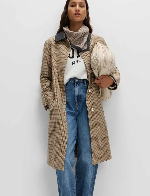 M&S Women's Checked Collared Car Coat