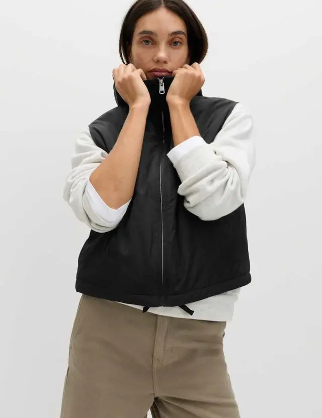 M&S Padded Hooded Cropped Gilet Black
