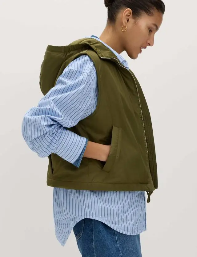 M&S Padded Hooded Cropped Gilet Olive