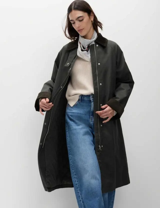 M&S Women's Cotton Rich Collared Utility Car Coat
