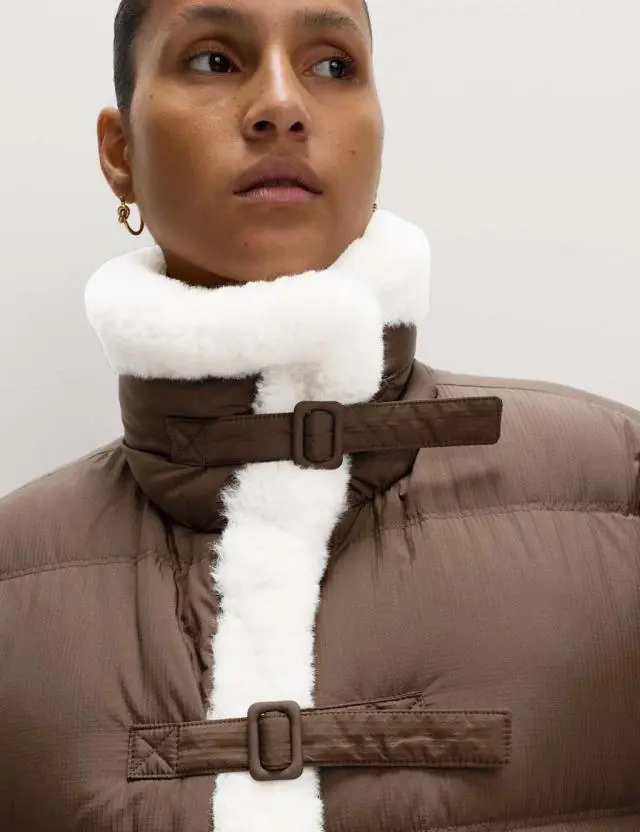 M&S Women's Feather & Down Padded Borg Trim Jacket 