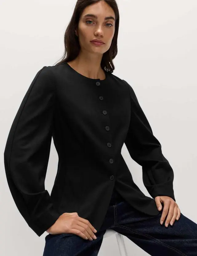 M&S Women's Ponte Collarless Tailored Jacket